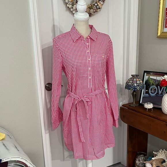 GAP Pink Checkered Long Sleeve Dress - Picture 1 of 13